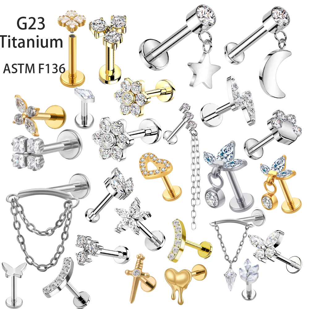 Fashion Titanium F136 Stainless Steel Body Piercing Jewelry 16G Internal Thread Labret Pendant Lobe Ear Ring Helix Earring Stud