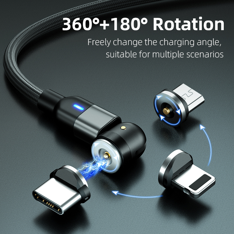 ICAN оптовая продажа магнитный кабель 360 + 180 градусов для IOS Micro USB Type C кабель магнитное зарядное устройство кабель для мобильного телефона