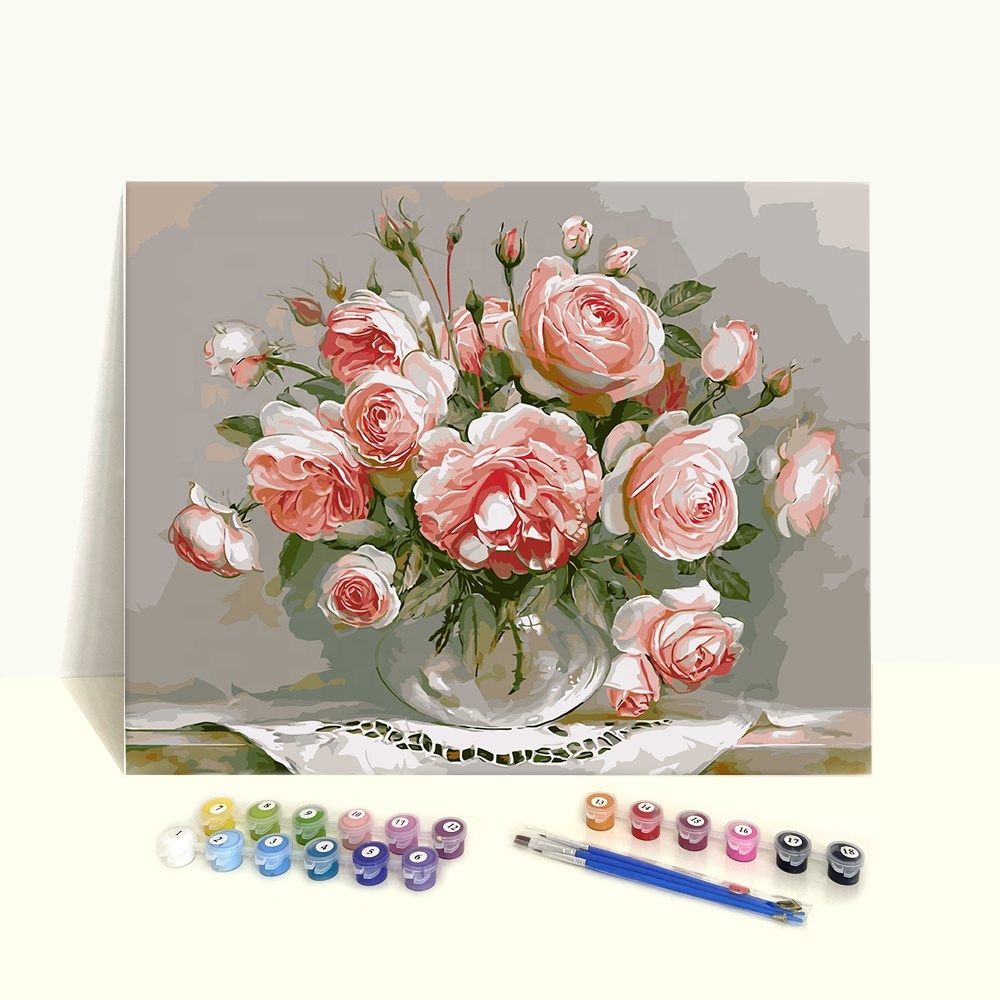 Wholesale Adults Kids Flower Diy Acrylic Paint by Number Canvas with Paint