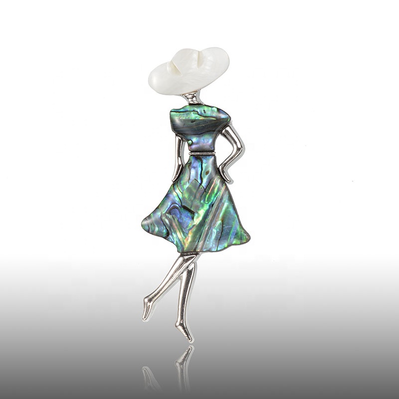 Wholesale Elegant Carved Green Abalone Shell Dancing Lady Shaped Brooch Jewelry Brooches Women Fashion Brooch For Ladies