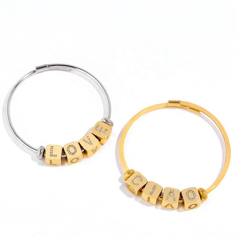 Персонализированные кольцо 18k, позолоченное и кубические с буквами игральная кость бусины браслет браслеты на запястье