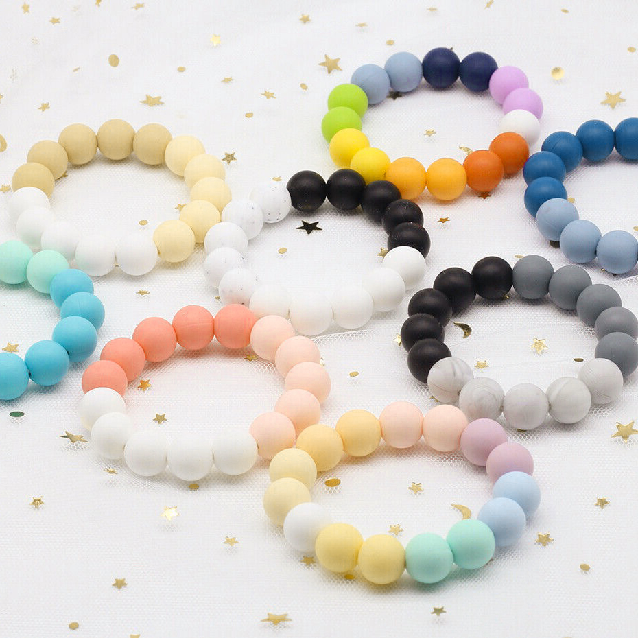 2020 Baby Chewable Silicone Beads Teether Bracelet Teething Wooden Ring Rattles Toys