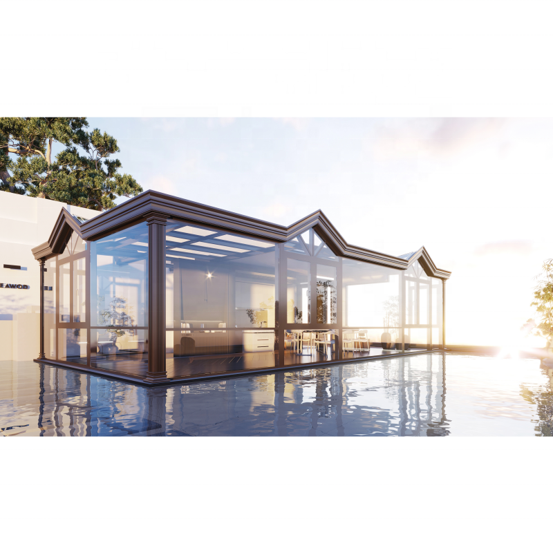 Custom Sunrooms & Glass Houses 4 Season Windproof Aluminium Alloy Tempered Glass Conservatory Outdoor Glass Room