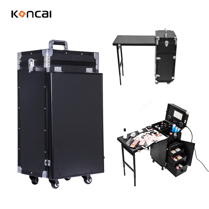 Koncai 2 in1 Rolling Makeup Nail Trolley Case Station Manicure Table with Speaker Drawers Mirror