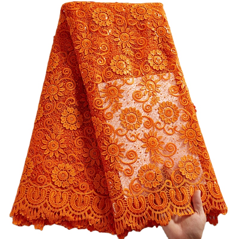 French Lace Fabric High Quality 3d Flower Embroidered Lace Fabric Sequins Milk Silk 3d African Laces Fabrics For Women 2527