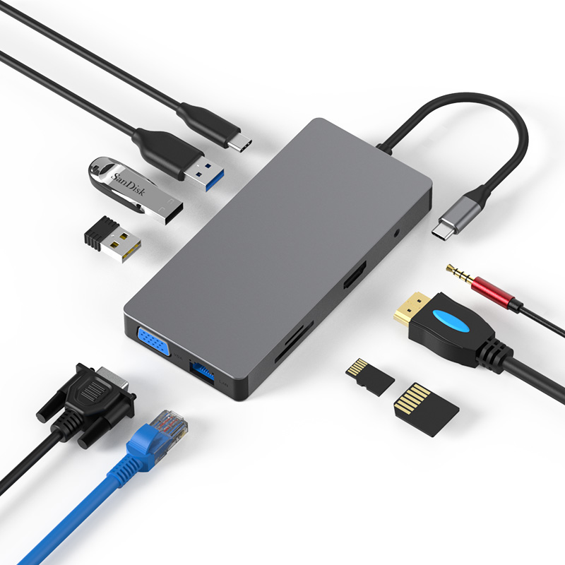 10 в 1 Type C Hub 3,5 мм Pd Usb3.0 Usb Vga 10 порт Usb Hub для Macbook