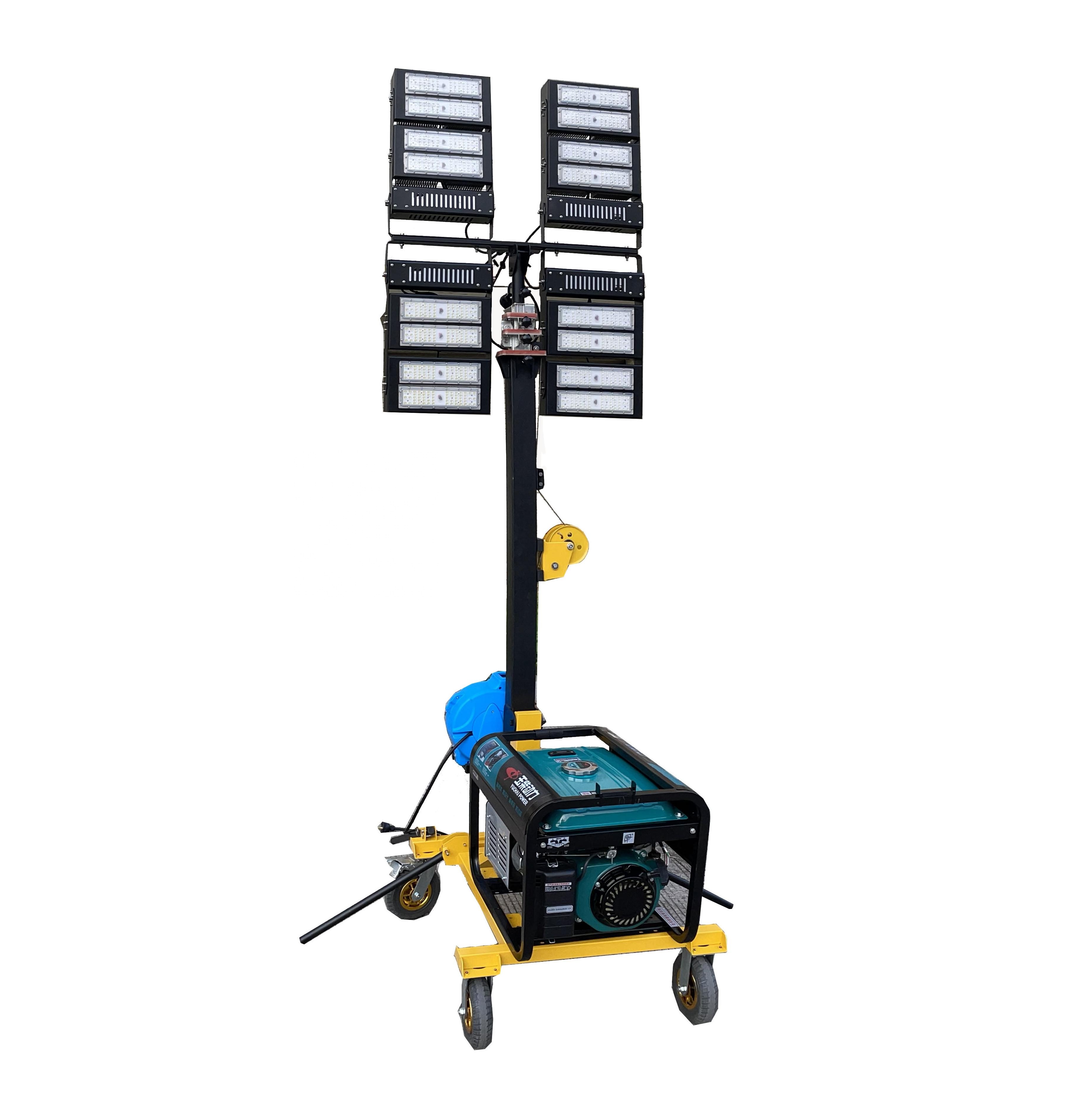 High Mast LED Mobile Light Tower 1000w 6m 9m 12m 15m Height Diesel Generator Portable Led Telescopic Light Tower 3000w