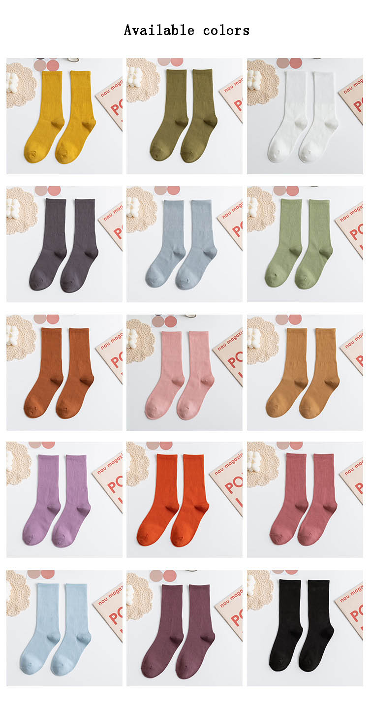 Fashion design China supplier solid rib plain colored cotton crew socks for girls