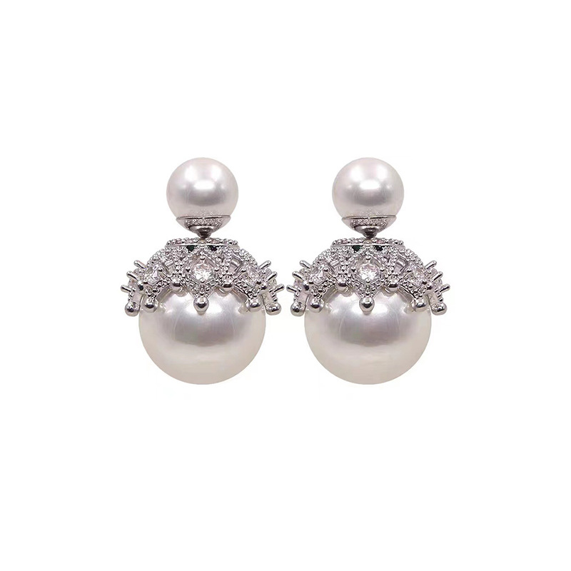 S925 silver needle front and back two wear pearl studs women senior sense retro personality temperament fashion earrings