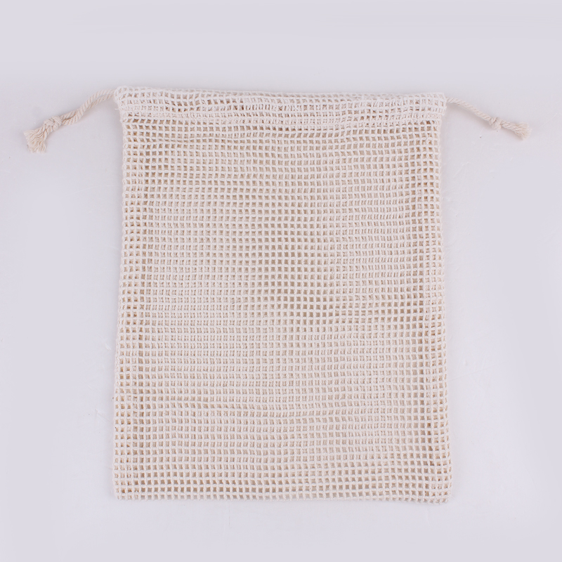 Organic recyclable Reusable Cotton Fabric Produce Mesh Drawstring Bags