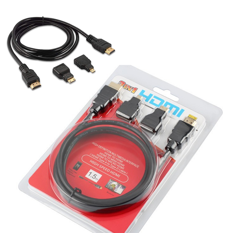 Senye HDMI-кабель 3 в 1 с мини-hdmi и micro hdmi-конвертерами, штекер-штекер, 1,5 м для видеокамеры, планшетного ПК для телевизора