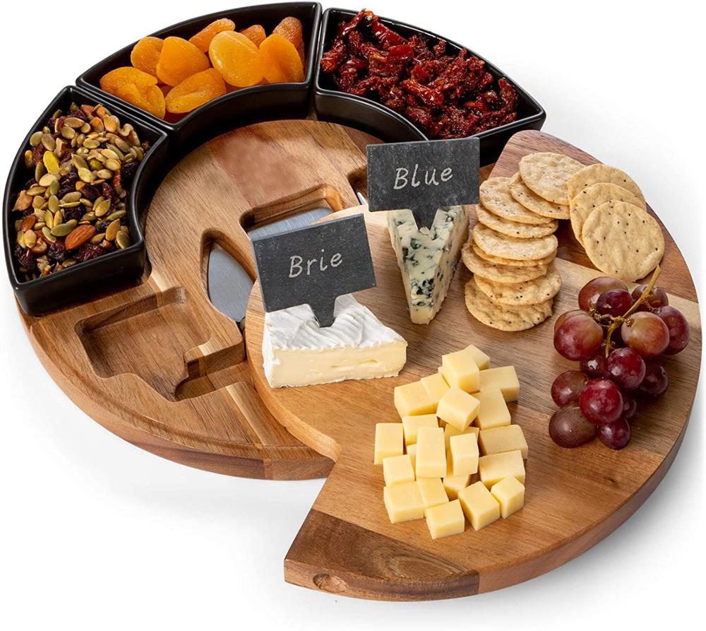 Акации Charcuterie круглый бамбуковая доска для резки сыра набор деревянный Charcuterie доска блюдо скрытый ящик столовых приборов