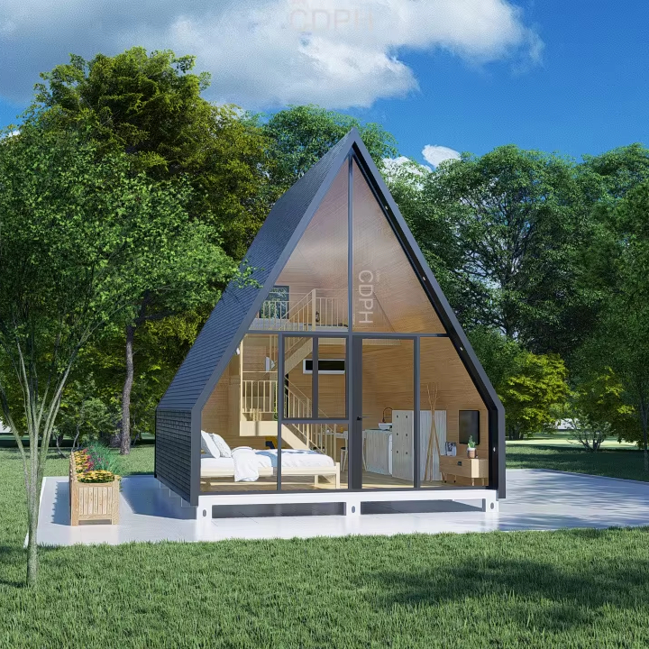 CE Certification Luxury a Frame Triangle Tiny Garden House Low Cost Prefabricated Steel Modern 20ft 40ft Steel Structure Villa