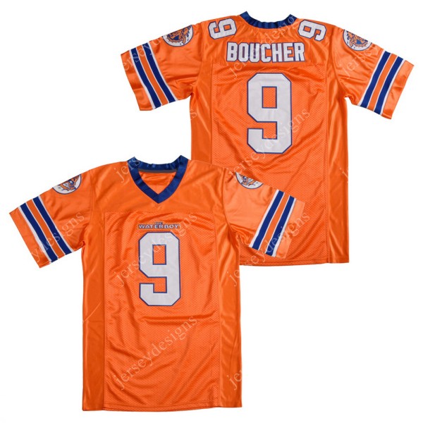 Wholesale Mens The Waterboy #9 Bobby Boucher Adam Sandler Mud Dogs Movie Football Jersey Stitched Orange