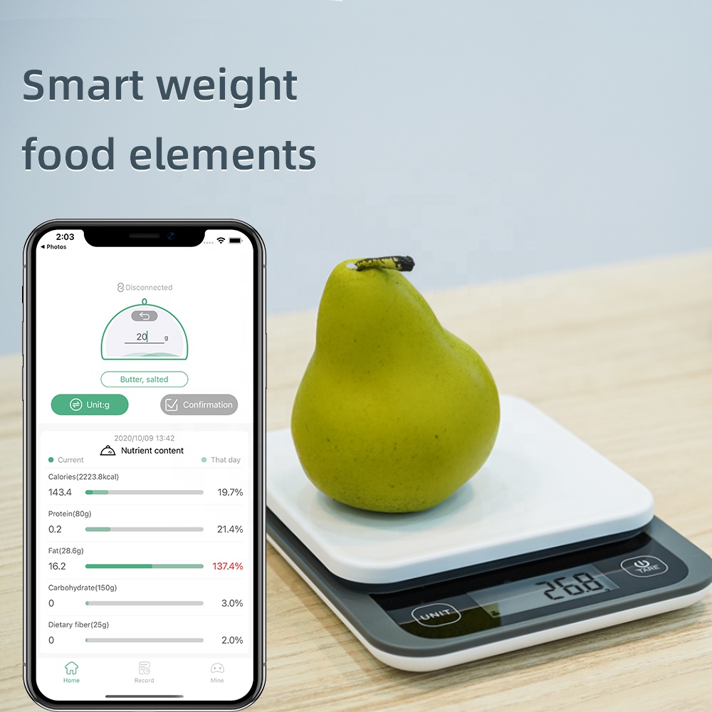 ABS Plastic China High Quality Household Kitchen Scale Tare Function Digital Food Weighing Smart Free App Kitchen Scale