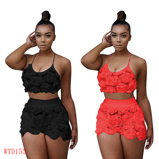 Women 2 Piece Lace Off Shoulder Transparent Shorts Women Outfits Floral Stitching Crop Top Set Sexy Women Jumpsuits
