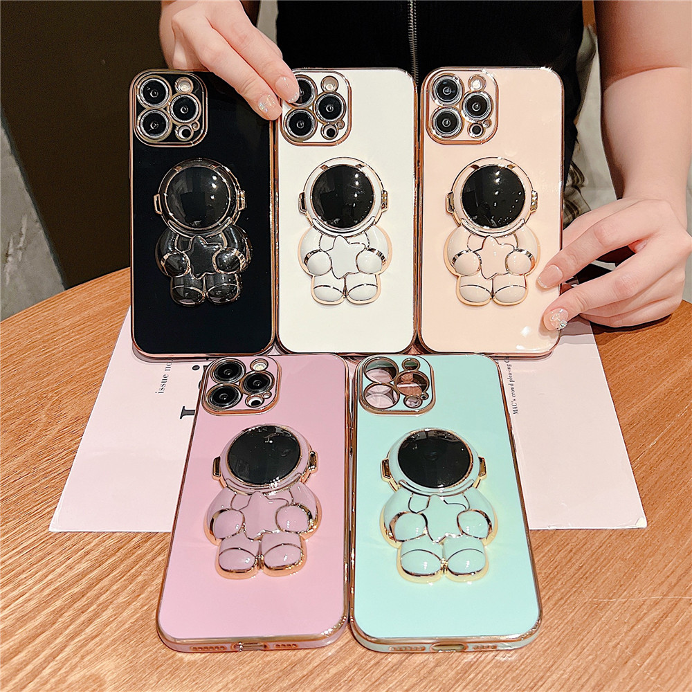 Electroplated Astronaut Folding Stand Cover For iPhone 11 12 13 Pro Max  for iPhone 14 Pro Max Plating Phone Case TPU Phone Case