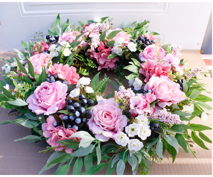 Spring Artificial Rose Flower Wreath for Front Door  roses garland Floral Door for party Wedding Wall Home Decorations