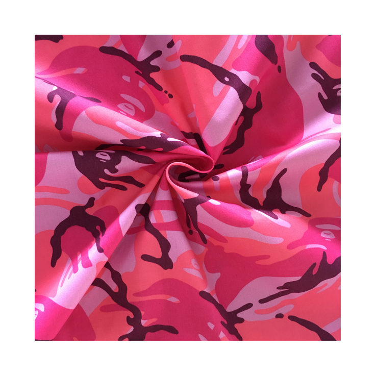 Factory hot selling printed knit fabric Pink camouflage printing fabric.