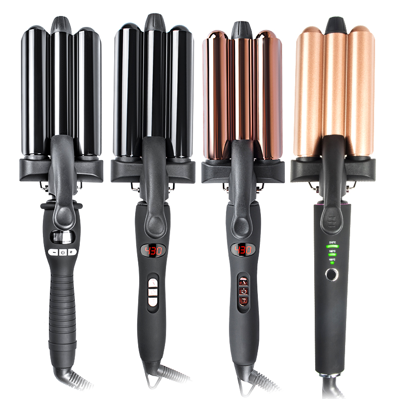 Portable 3 in 1 Triple Deep Waver Spiral Rotating Electric 3 Barrel Hair Waver Iron Magic Automatic Hair Curler