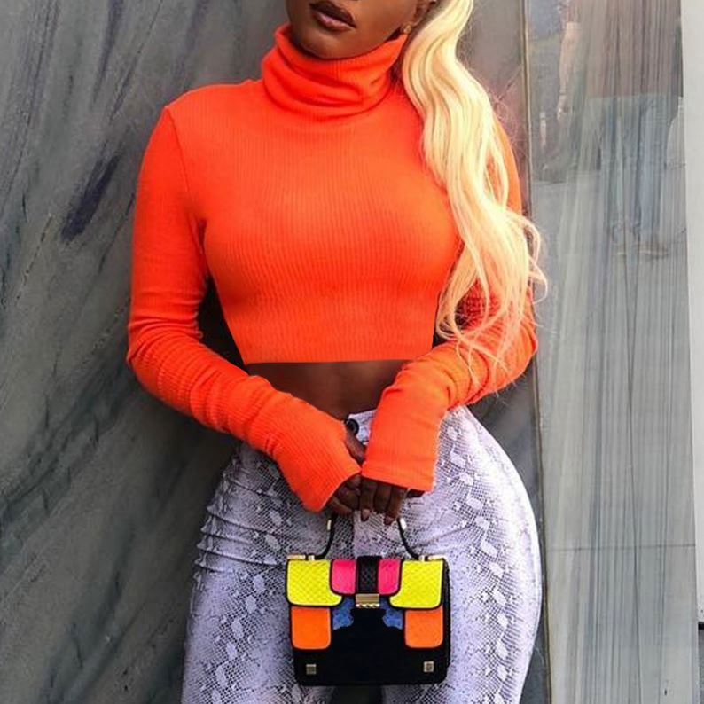Wholesale Winter Fall 2020 Women Fashion Clothing Boutique Long Sleeve Turtleneck Crop Top Women Sweater