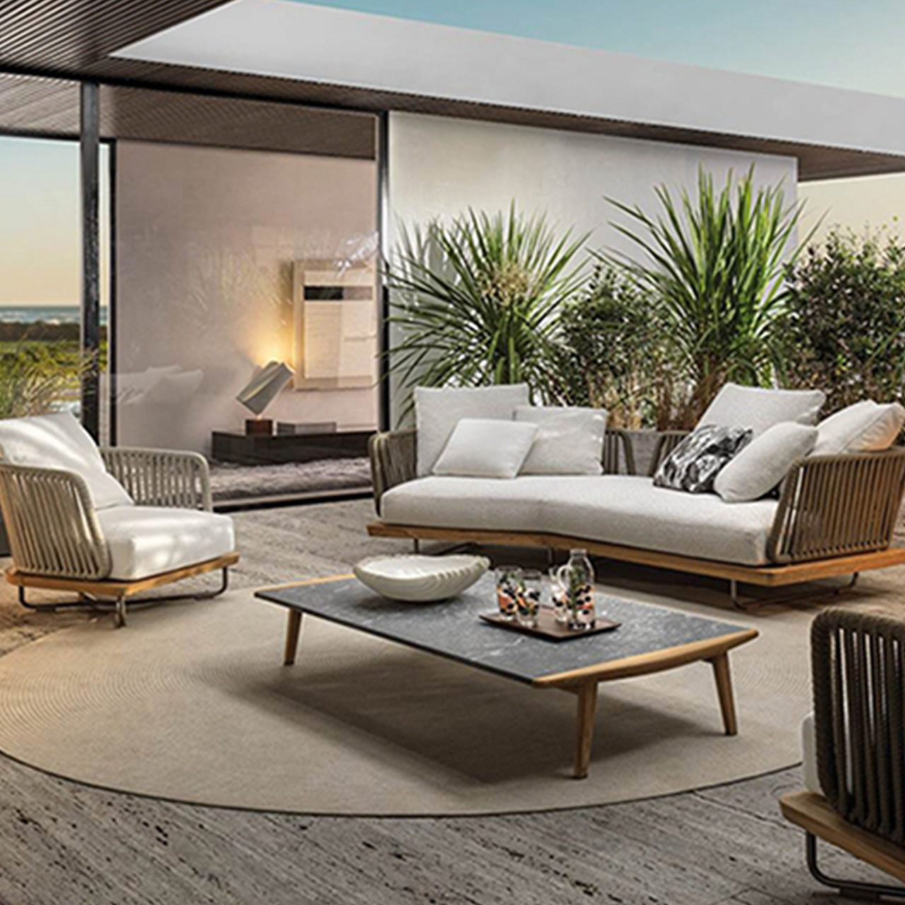 Modern Rope Garden Sofa Set Resort Luxury Outdoor Sofa Patio Sofa Garden Aluminum Outdoor Furniture Hotel Patio Furniture Set