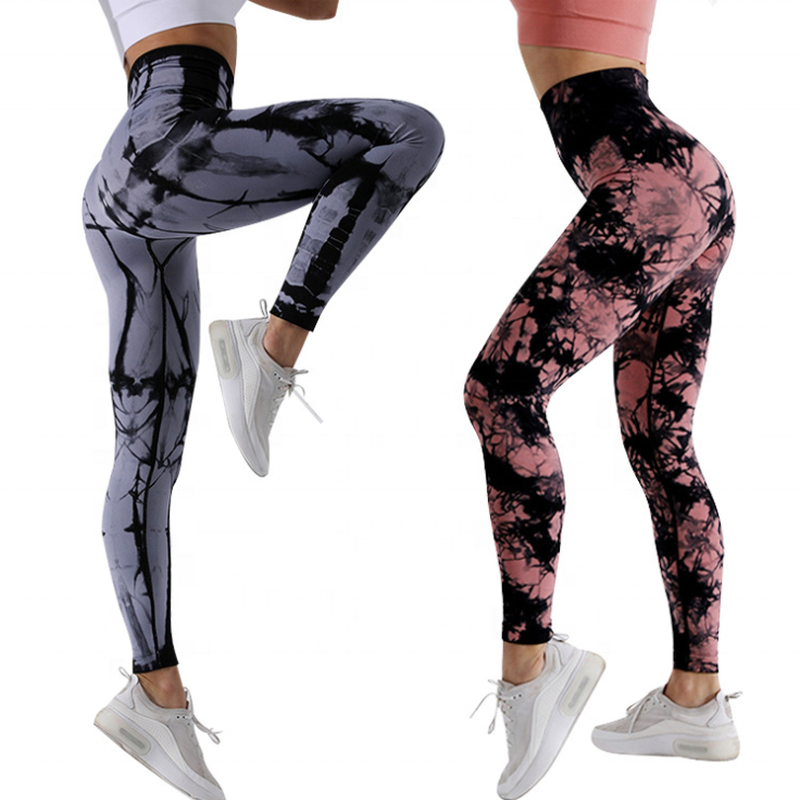 Пользовательские Спорт для женщин Тонкий Tie Dye сухой Fit эластичный Фитнес Йога Tight Обрезанные Леггинсы Брюки