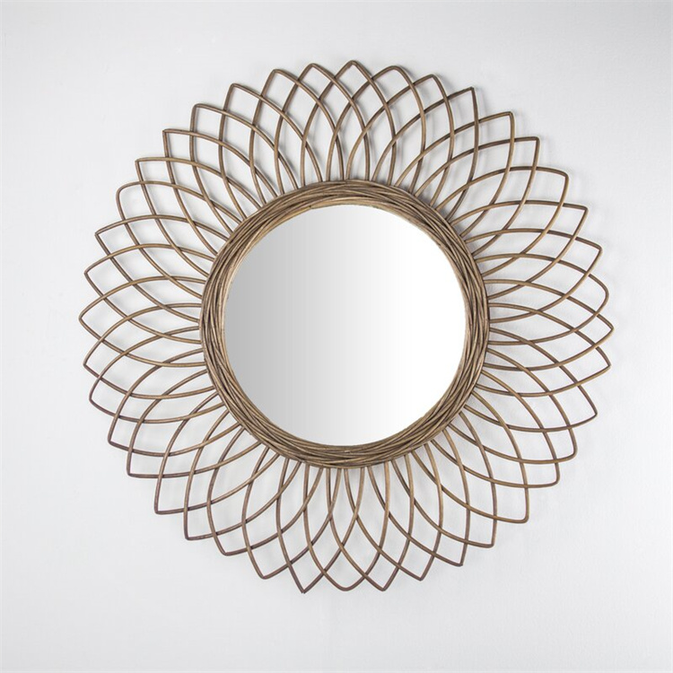 YRMT New Dresser Wicker Round Rattan Mirror Home Decor Art Wall Hanging Wicker Mirror