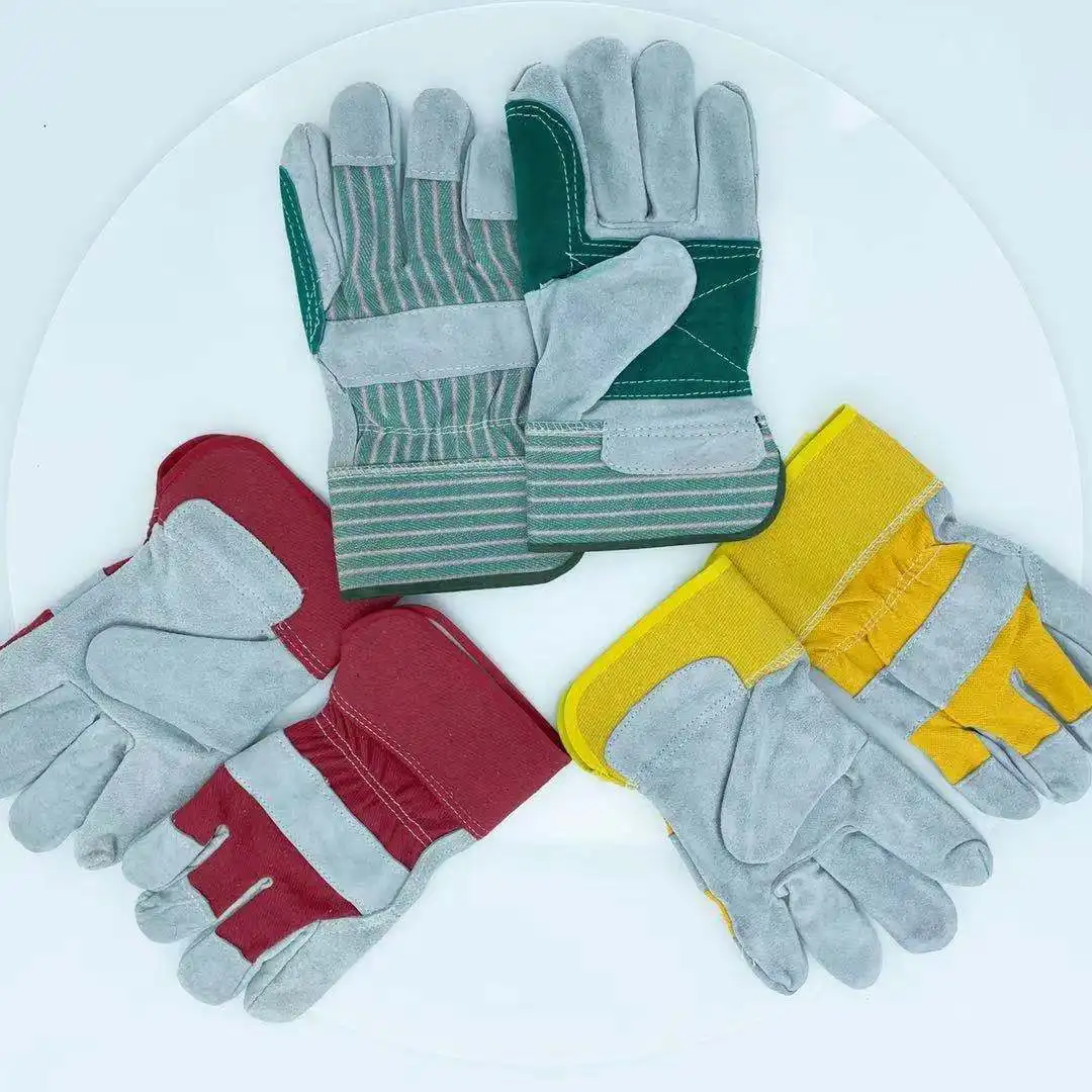 10.5" AB Grade Industrial Double Palm Welding Safety Gloves Green Cow Spilt Leather Welding Gloves Garden Gloves