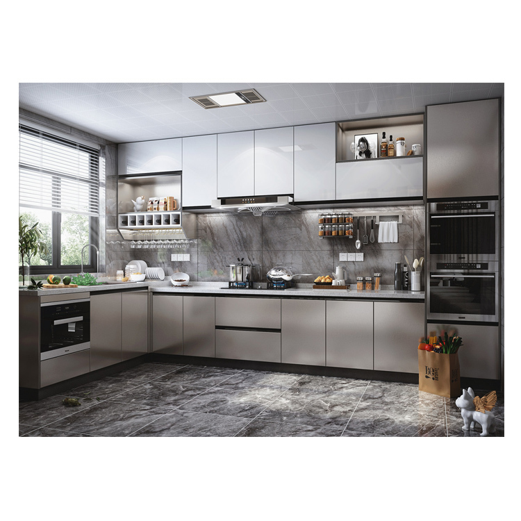 Whole House Custom-made All-aluminum Integrated Kitchen Cabinets Quartz Stone Countertops Home Open Stove Cabinets