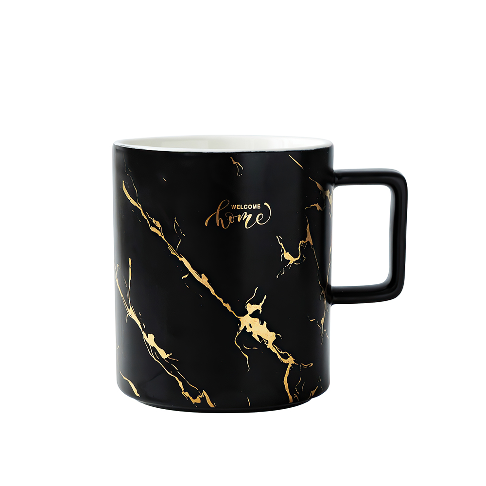 High quality Ceramic Black and white with gold pattern Coffee Mugs Gift