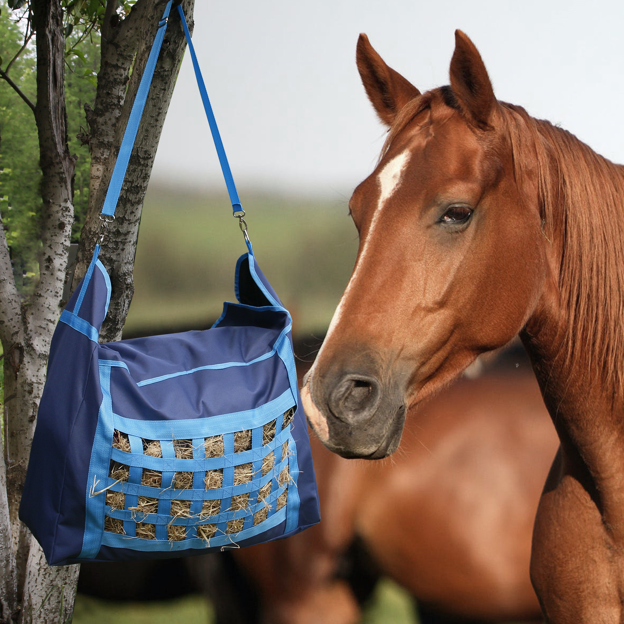 Large Capacity Oxford Equestrian Slow Feed Bale Storage Carrying Hanging Net Tote Horse Hay Bag With Adjustable Strap