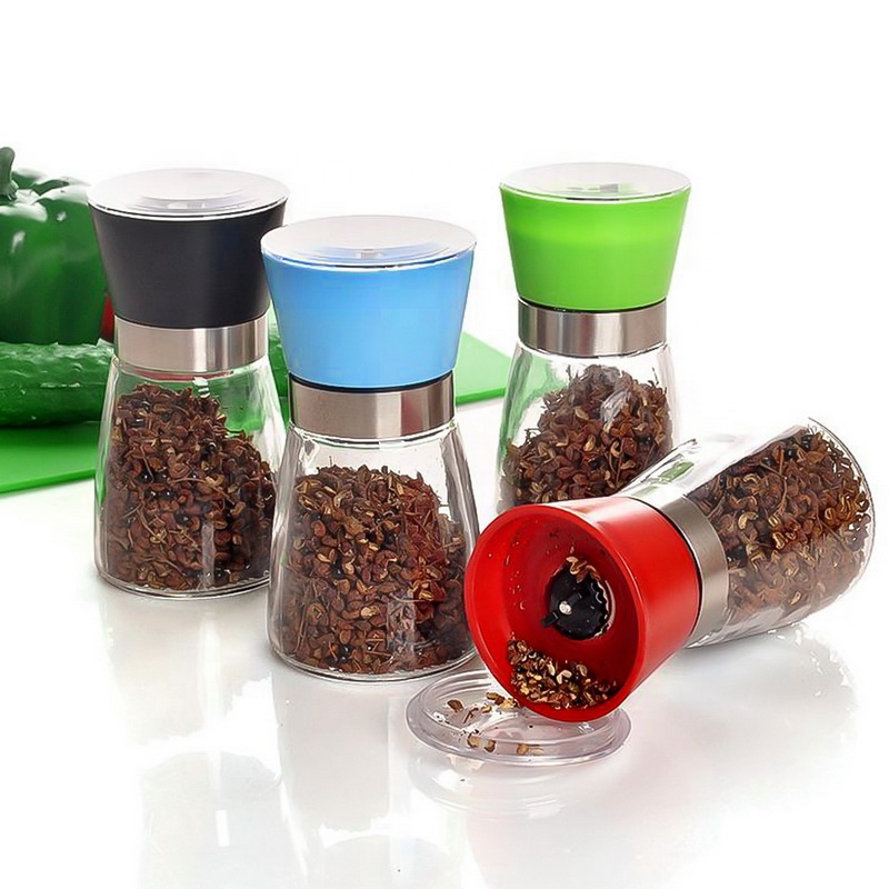 Pepper Grinder Mill Plastic Glass Salt Herb Spice Hand Manual Pepper Mill Cooking BBQ Seasoning Mills Kitchen Tools
