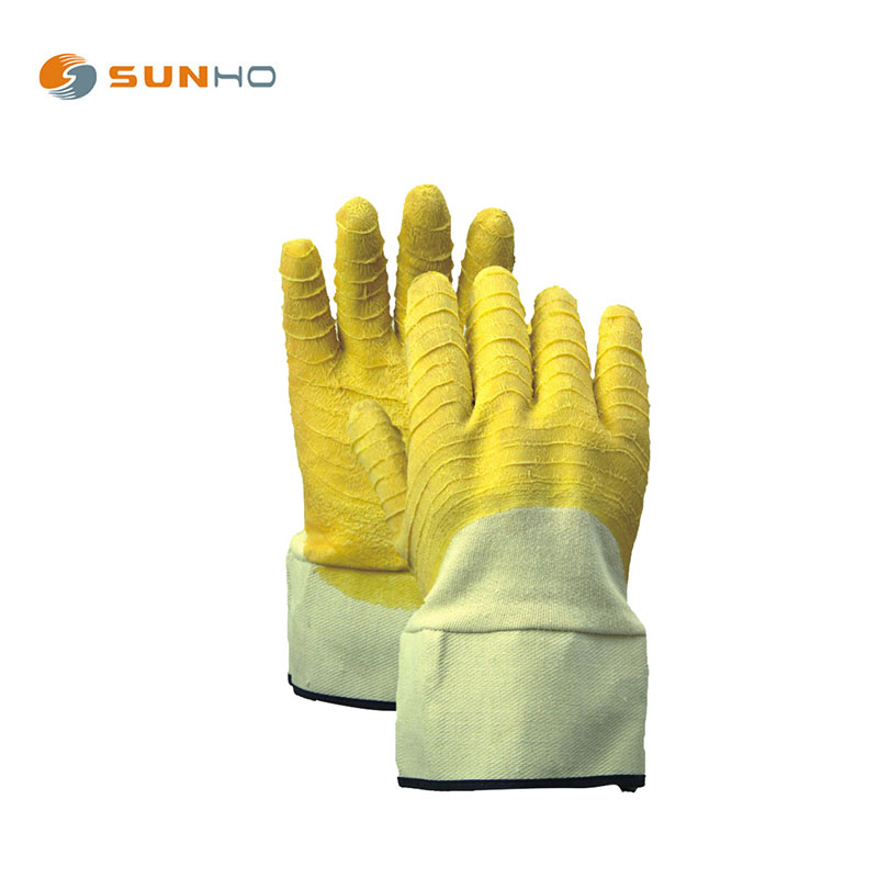 Sunnyhope Yellow crinkle latex full coated  jersey liner  gauntlet gloves