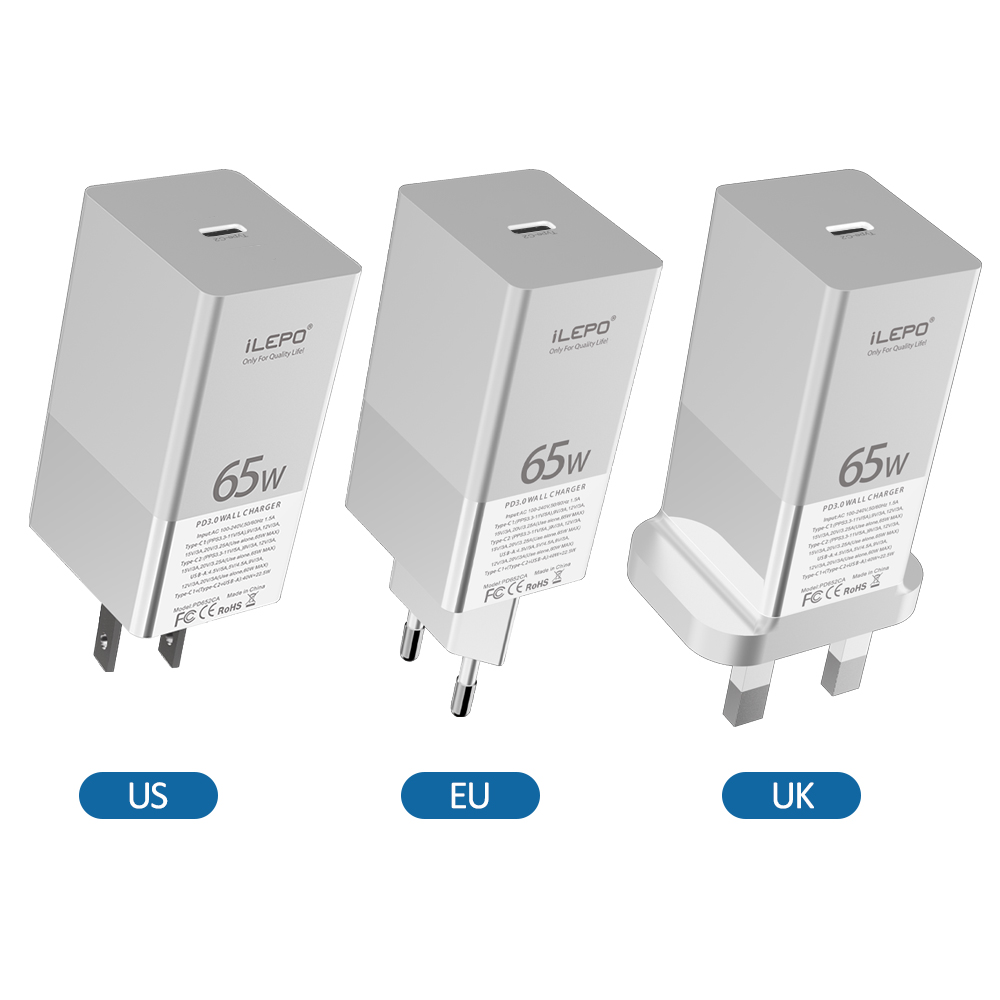 Универсальный USB C QC3.0 PD стандарт Великобритании штепсельная вилка 3 Pin настенный Быстрый 65W GAN мобильный телефон адаптер зарядное устройство с Type C и USB C