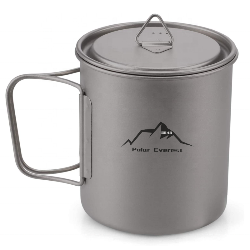 Polar Everest Camping Titanium Cup Mug 350ml 500ml 750ml Portable Foldable Handle Titanium Pot for Outdoor Hiking Backpacking