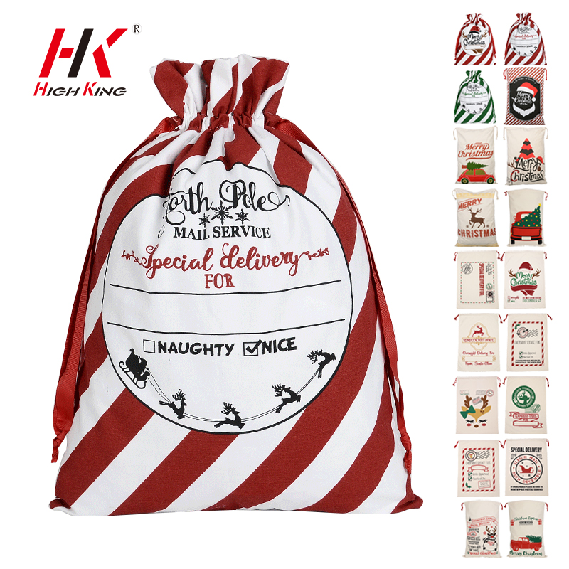 HighKing Wholesale Christma Sack Canvas Christmas Candy Burlap Blank Santa Bag In Stock