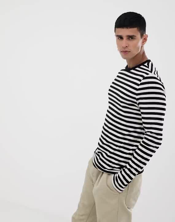 Bulk Wholesale Clothing Men Stripes Design Longsleeves Anti-pilling Cheapest T Shirt