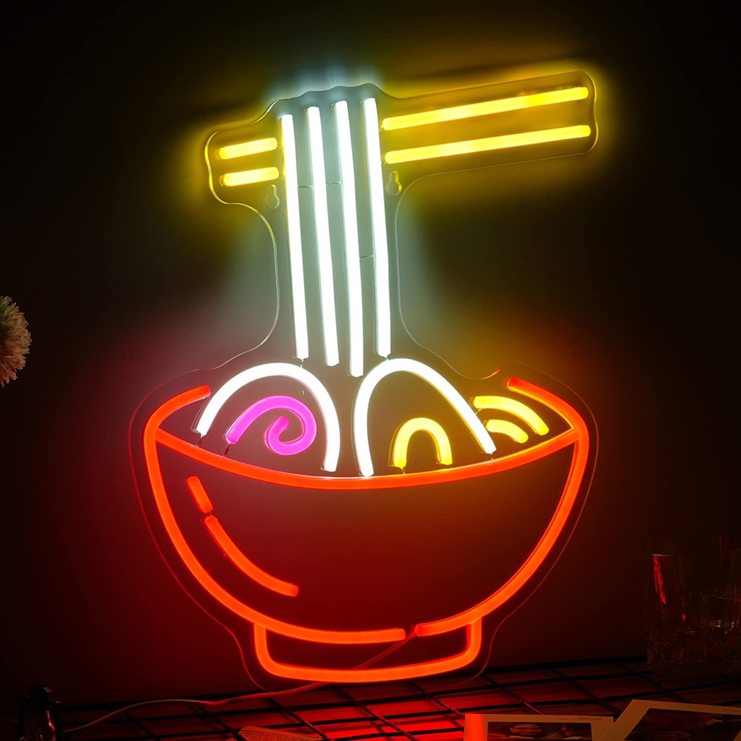 Ramen Neon Sign Ramen Noodle Led Neon Lights for Wall Decoration, Powered by USB Cool Neon Lights for Restaurant Ramen Shop Win
