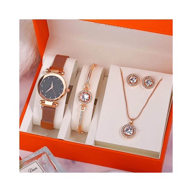 Luxury Women Watches Crystal Bracelet Stud Earring Necklace Set Ladies Watch Casual Quartz Wristwatch Set
