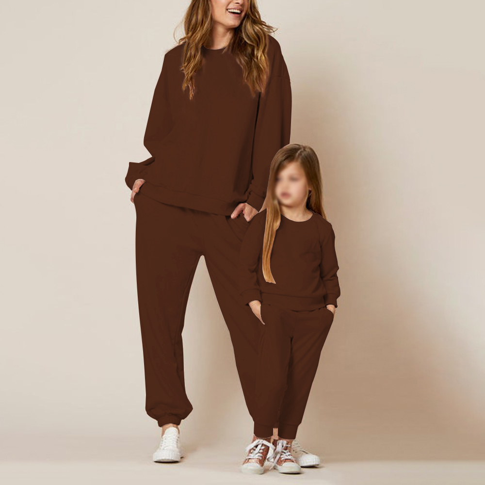 RTS Fall Mommy and Me Outfits Tracksuits Plain Sweatshirts and Sweatpants Two Piece Pants Set Mom and Daughter Jogger Sweatsuits