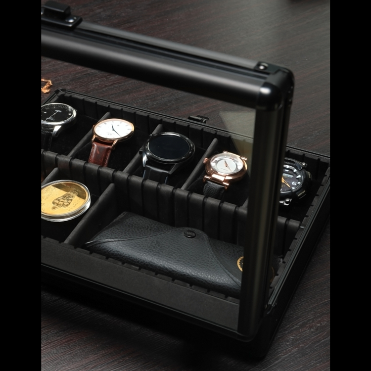 Factory 10 Grid Slots Aluminium Jewelry Sunglasses Wallet Wrist Watch Box Display Case Watch Storage Organizer Gift Box