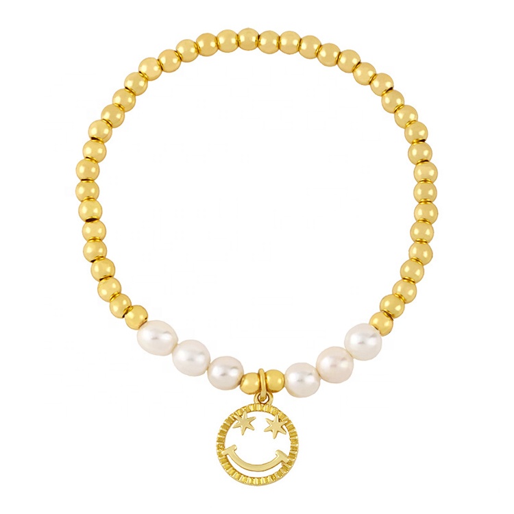 Popular Brass Micro Pave CZ Bear Smile Face Freshwater Pearl Bracelet For Ladies Girls