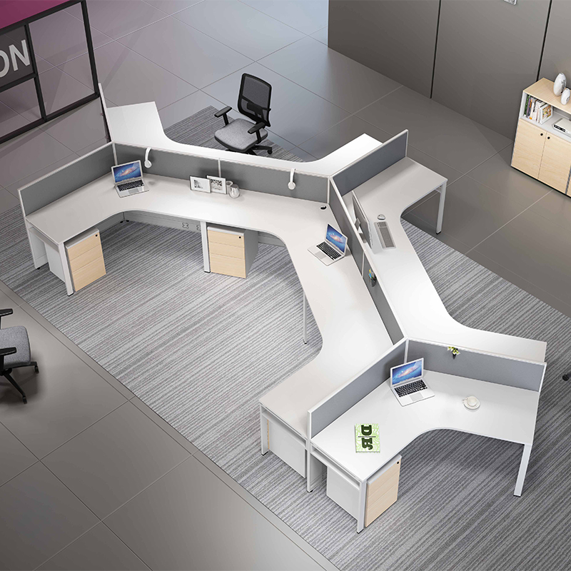 Latest Office Divide Partition Cubicle Glass Wood Modular Pentagon Workstation Furniture With Wheels