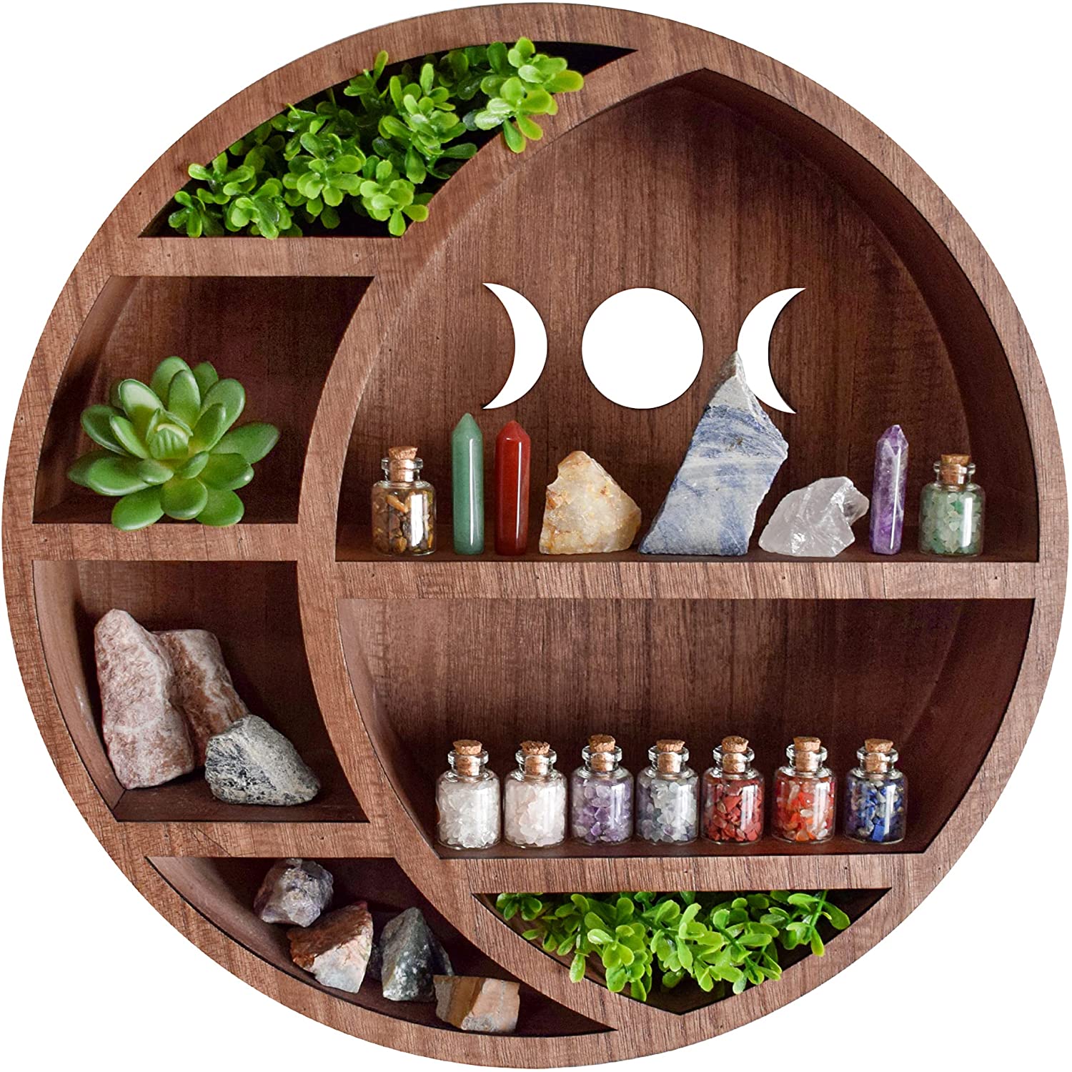 Wiccan Decor Boho Shelves Essential Oil Shelf Crescent Wooden Moon Shelf