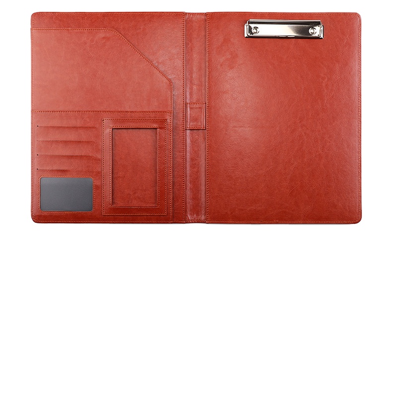 Red Leather Conference Custom A4 Padfolio for Women Portfolio Document Folder with Meal Clip