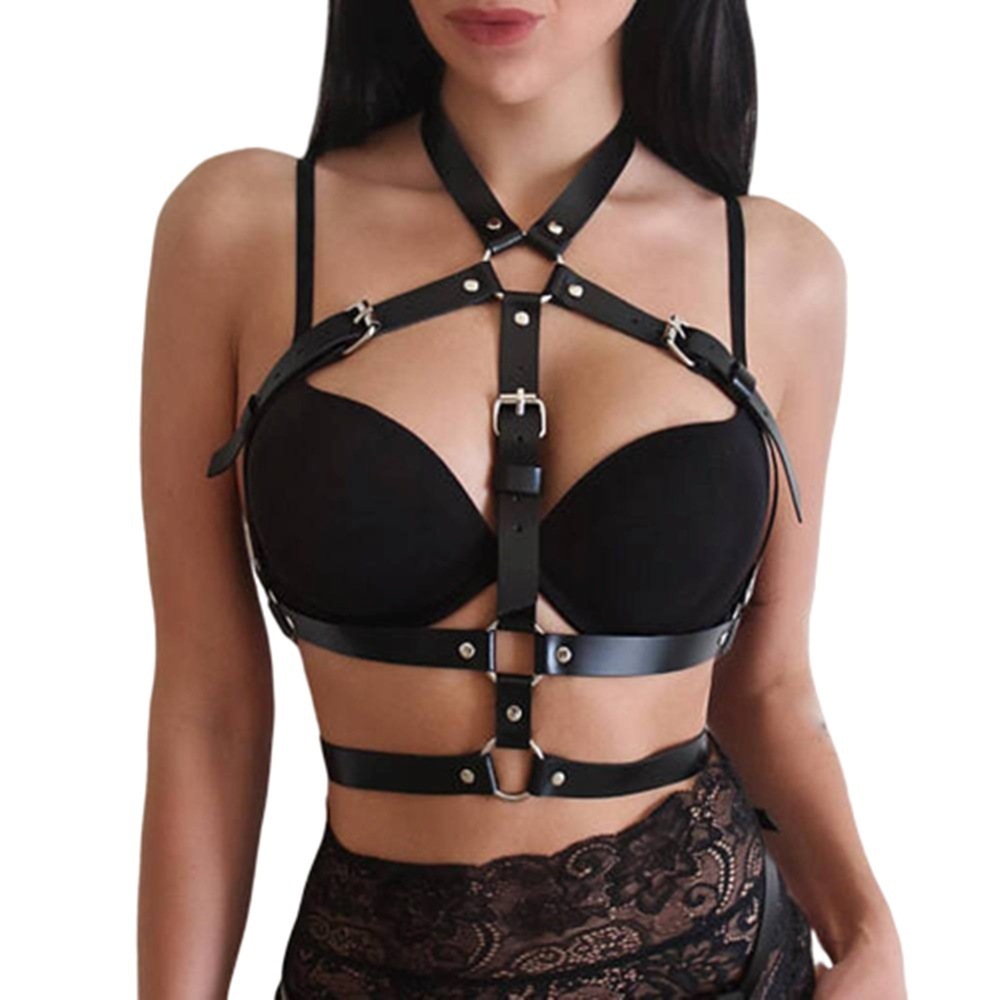 Womens Sexy Lingerie Goth Punk Waist Belt Bondage Sexy Leather Harness Erotic Pastel Goth Crop Top Body Cage Garter belt