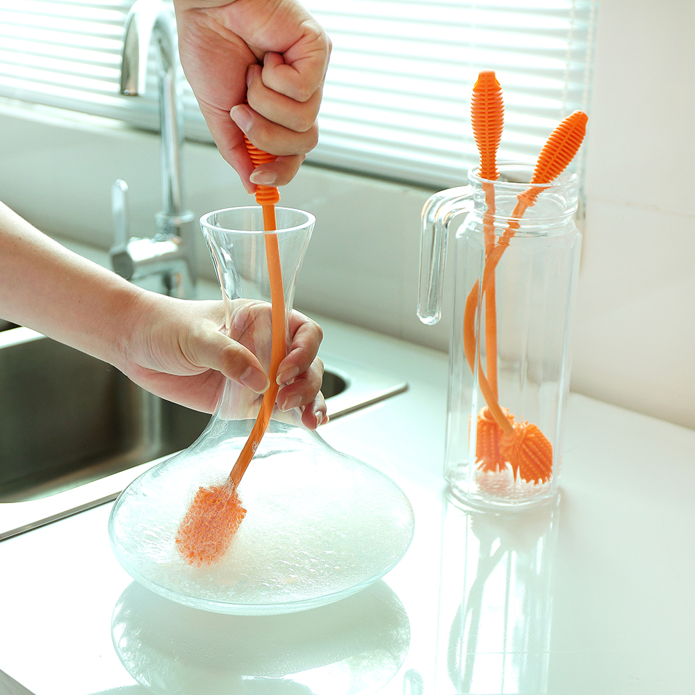 Long Handle Silicone collapsible FDA reusable silicone water bottle brush