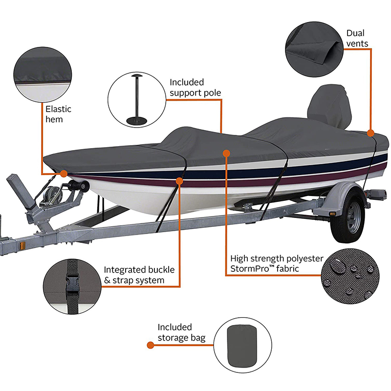 Heavy Duty 600D Marine Grade Polyester Canvas Trailerable Waterproof Boat Cover V-hull Boat