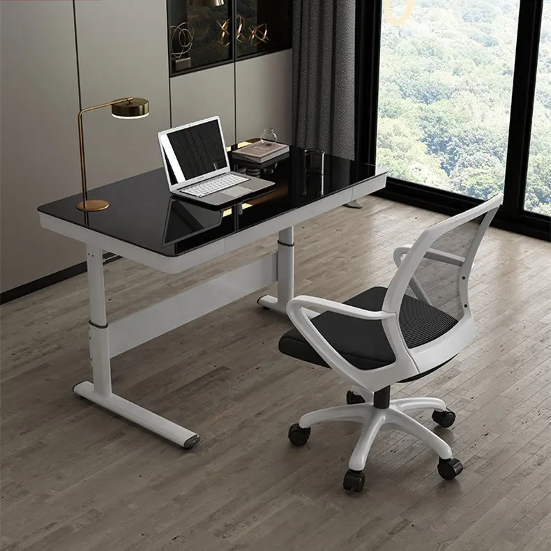 Factory Price Adjustable Modern Office Furniture Modern Luxury Design Office Standing Desk Customize 0.8m/1m/1.2m Wood Glass